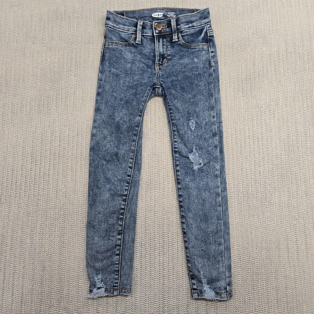 Old Navy Jeans Girls Medium 8 Blue Ballerina Leggings Built-In Tough Distressed